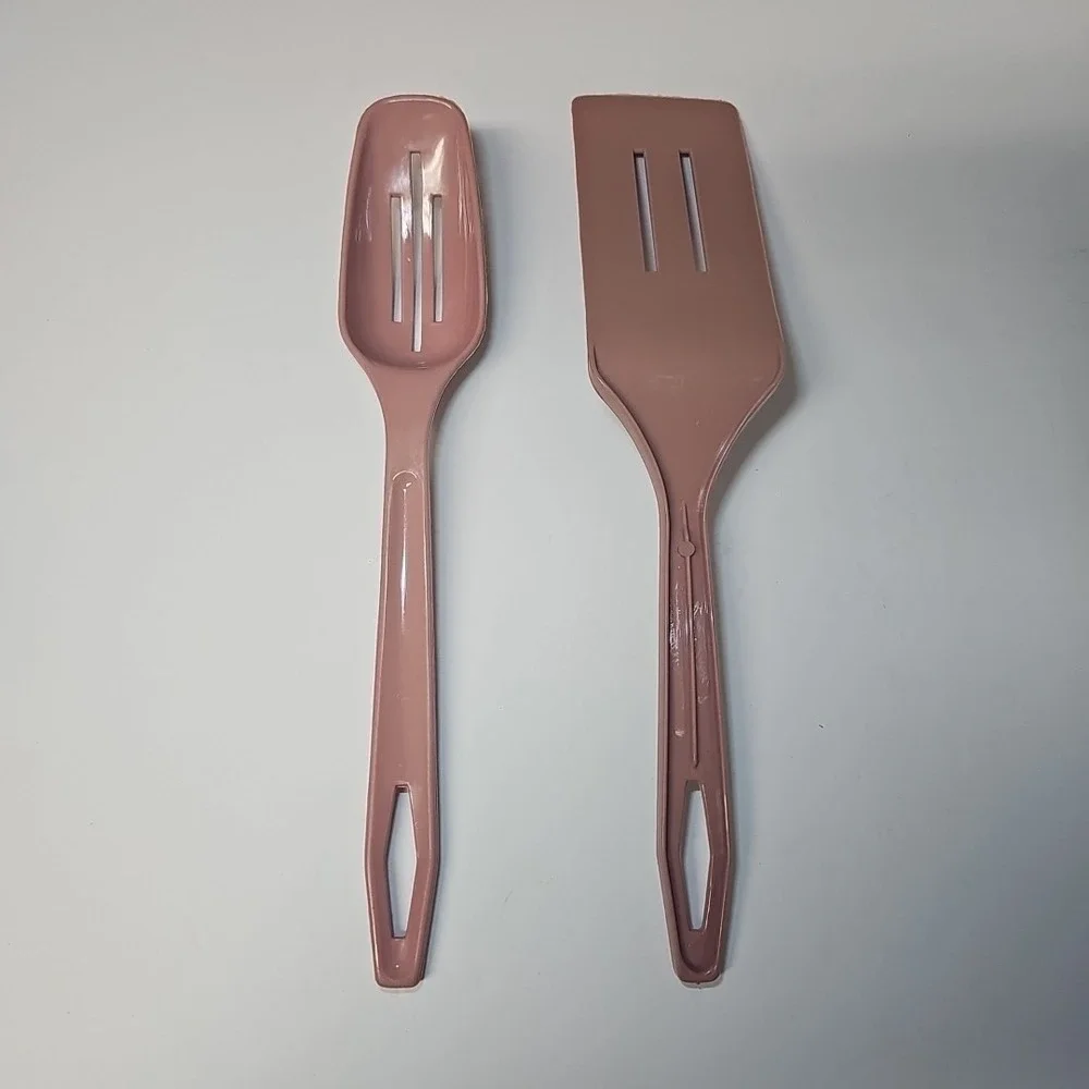 King Kraft Utensils Plastic Slotted Spatula Flipper Serving Spoon Pink Mauve Vtg